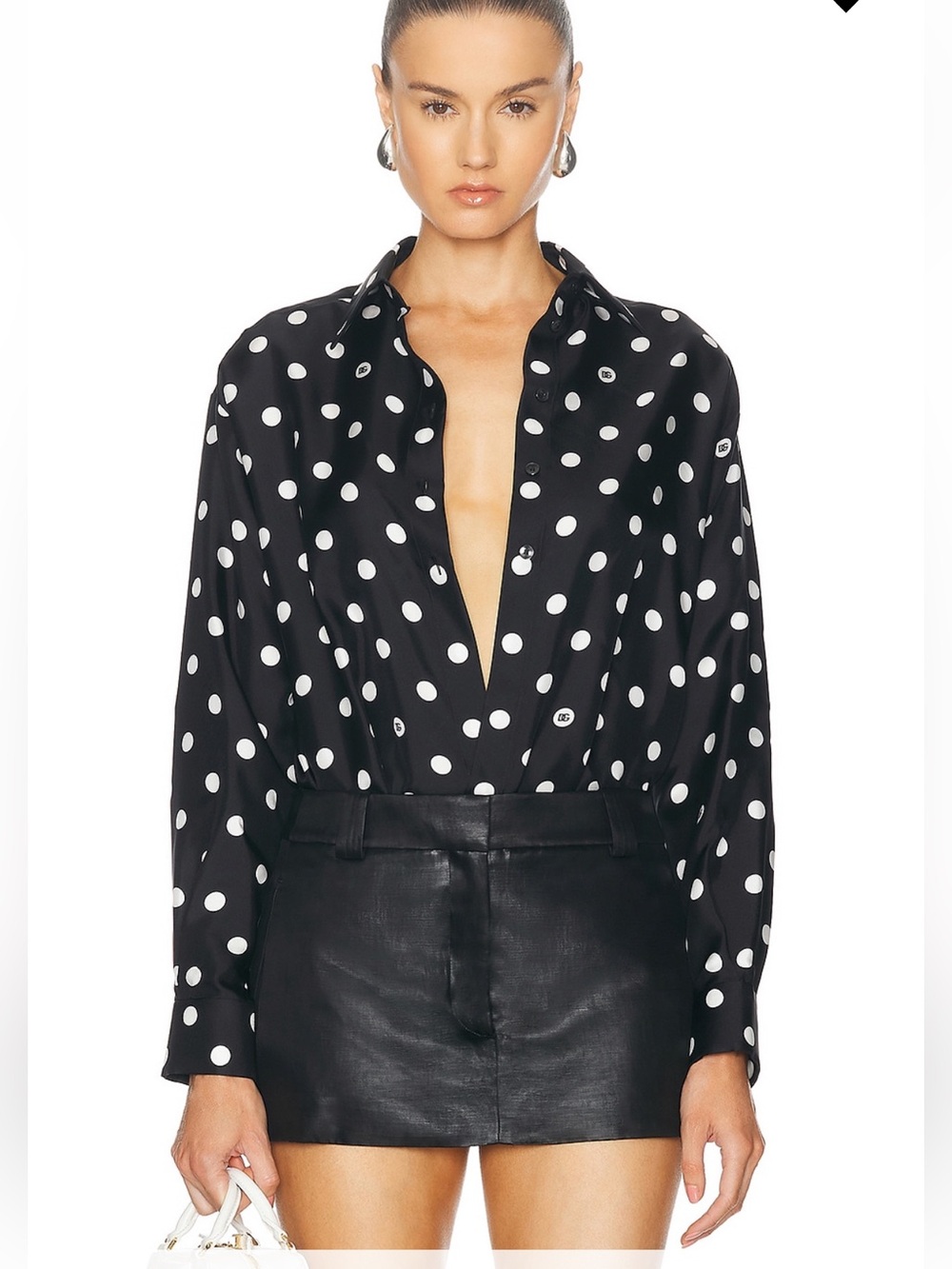 Dolce & Gabbana Black Polka Dot Long-Sleeve Button-Up Top